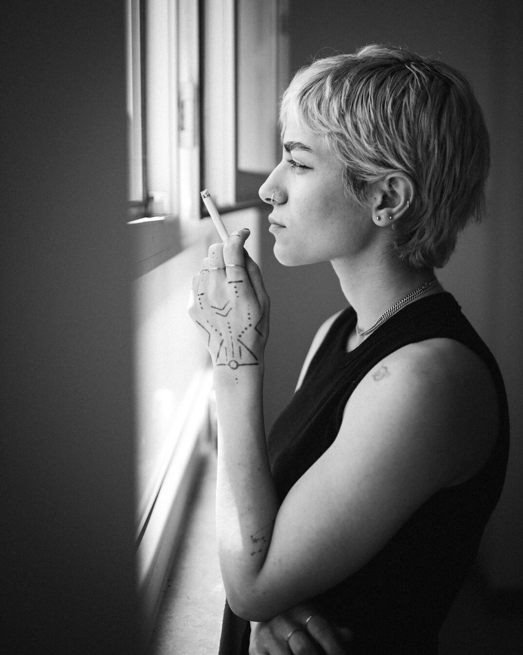 Studio portrait of a Slovenian woman with short hair